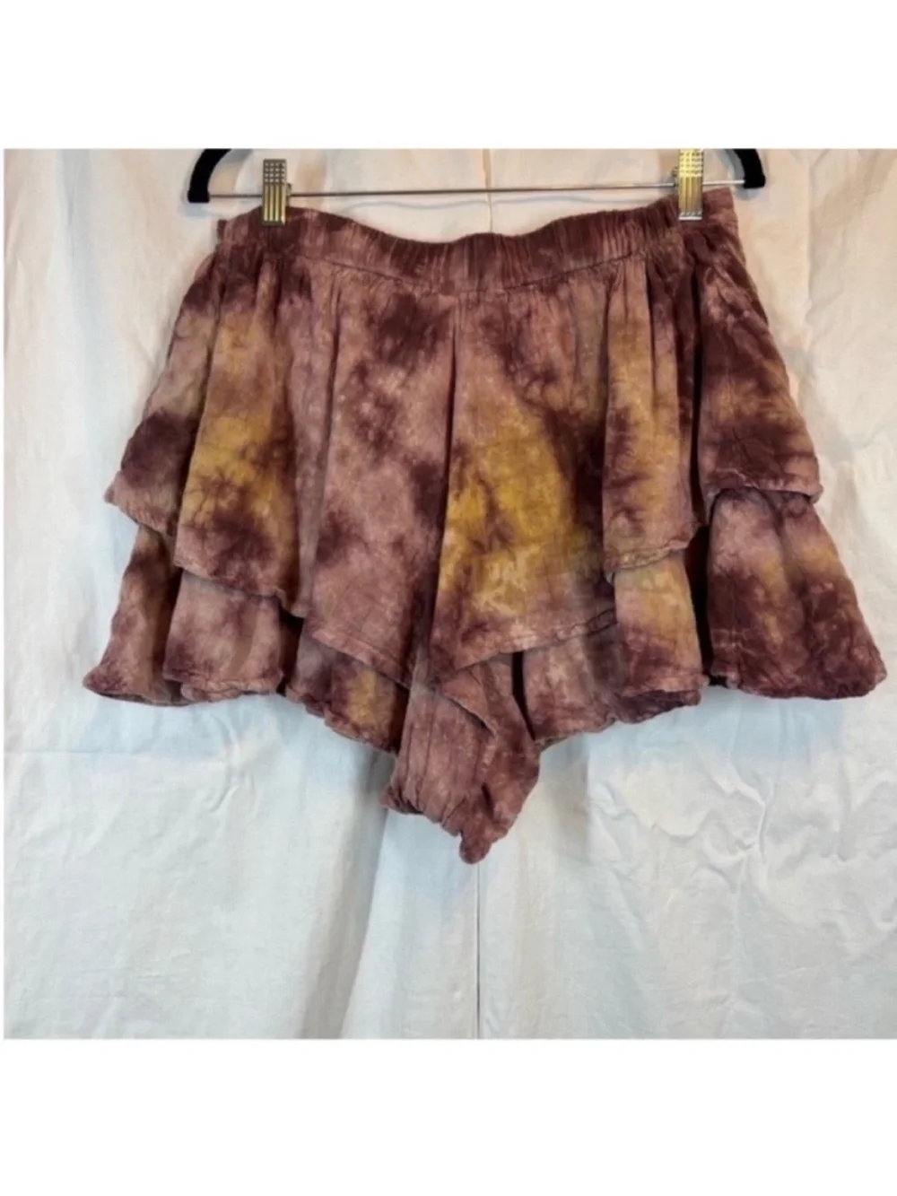 Earthbound 100% cotton tie dye tiered high waist  shorts earthy neutral